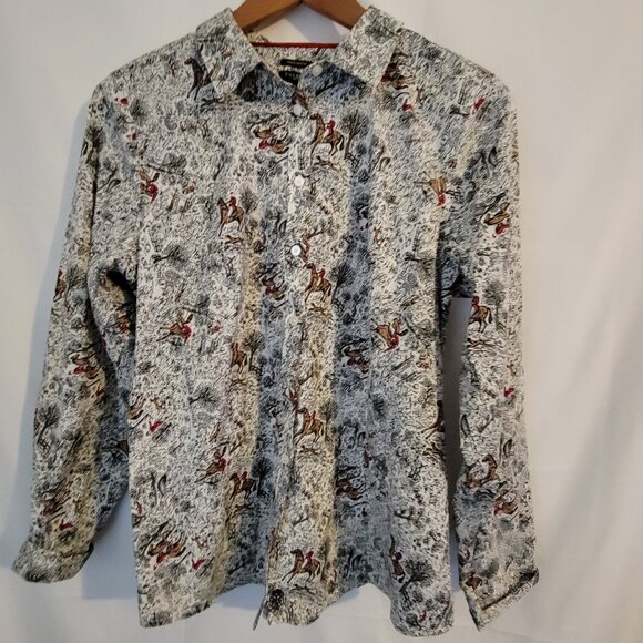 Women's Talbots 14p Petite Fox Hunting Blouse Long Sleeve Shirt Button Down - Picture 1 of 4